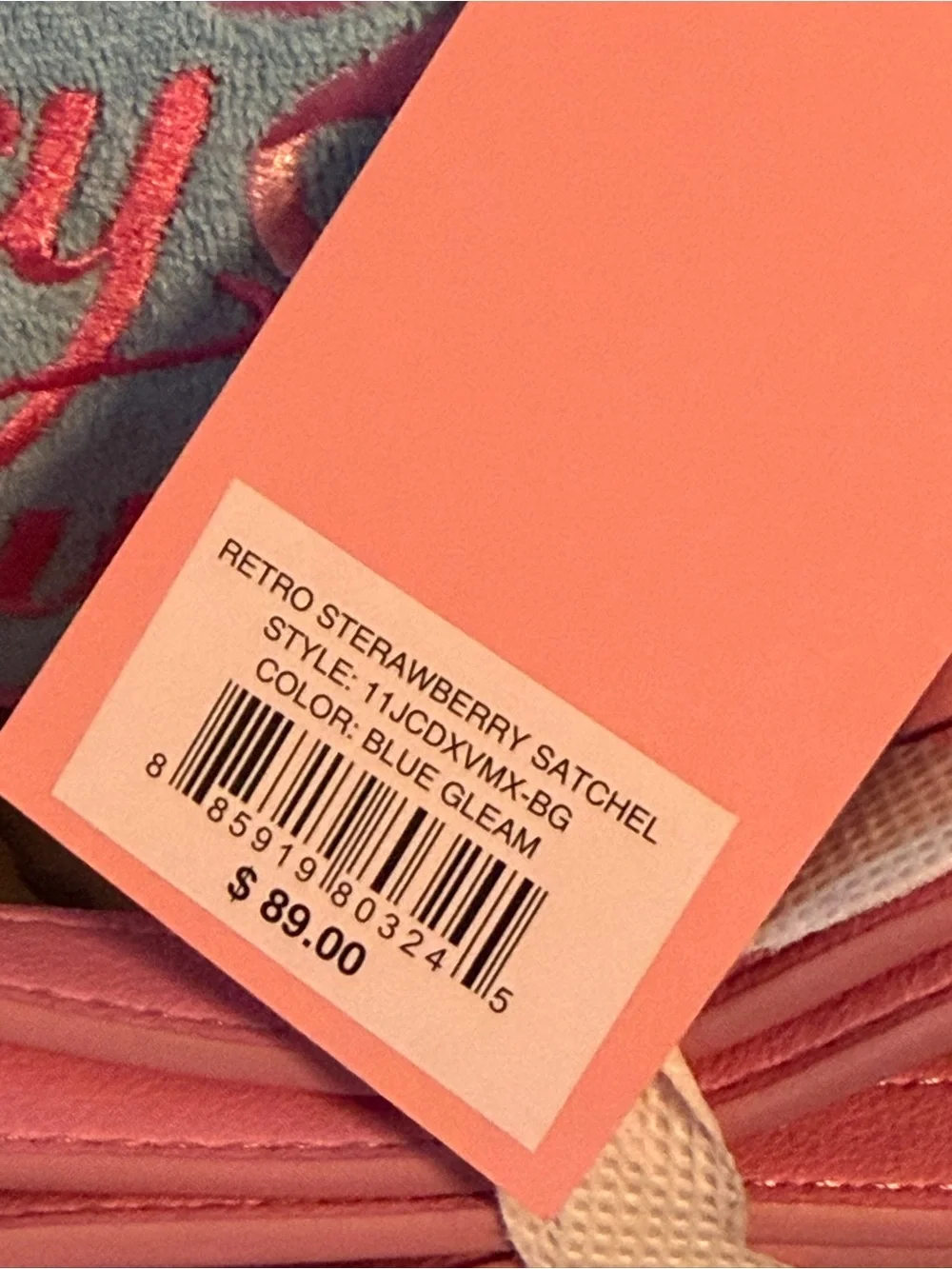 Juicy Couture NWT Classic Juicy Blue & Pink Satchel Pink Strawberry Logo (P251)